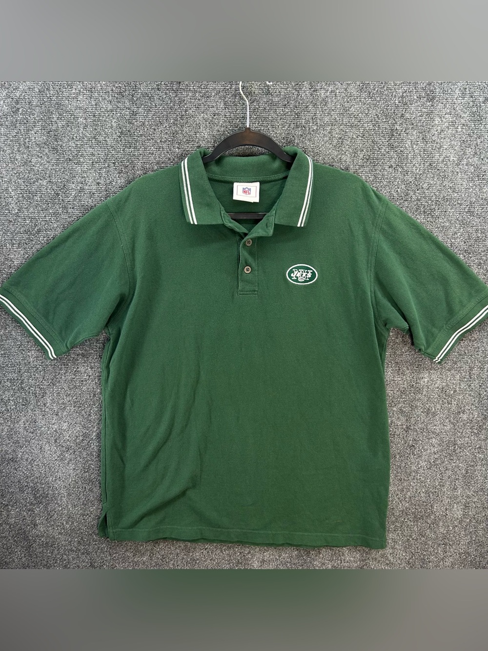 Vintage NFL New York Jets Polo Shirt Large Green/White Embroidered Logo Cotton
